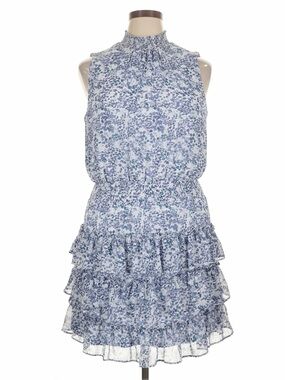 MSK Dress Blue Floral Sleeveless Smocked Waist Tiered Ruffle Hem - Size XL